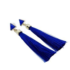 Zara Blue Triangle Stud Tassel Earrings
